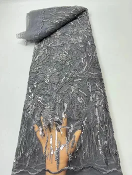 2023 Luksuzna siva francuski cvjetne čipke tkanina od tila 3D za mladoženju 2022 kvalitetne afričke držači tkanine s šljokice za vjenčanica