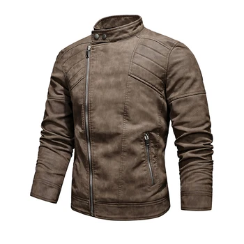 2023 Vintage muška moda kožna jakna, флисовое tanki kaput od umjetne kože s rol-bar, muške jakne sa zaštitom od vjetra, moto dizajnerske лацканы 3XL