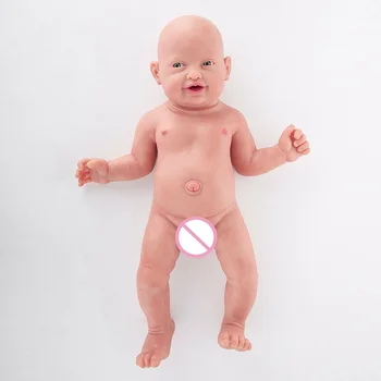 23-inčni silikonska lutka renesanse s velikim osmijehom, odjeća, šešir, čarape, dječje bočica, silikon dječak, dječje realno igračka