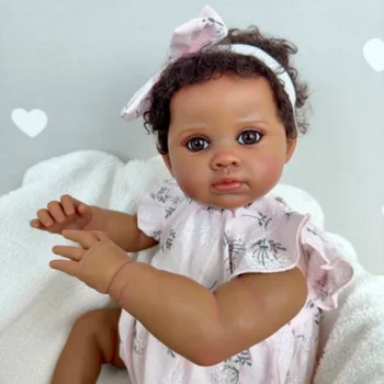 24-inčni tamno smeđa lutka-реборн s kožom bebe, ručno oslikana, vidljive vene, 3D skup lutke-реборн s kožom