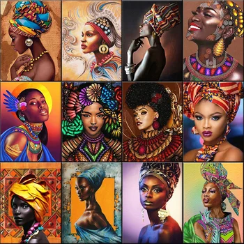 Afrička žena DIY slika po brojevima na platnu ručno oslikana za odrasle, bojanje po brojevima, akrilne boje, jedinstvene darove