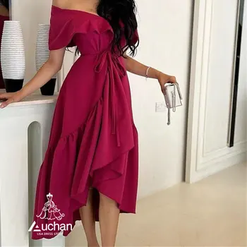 Auchan Lisa Crvena haljina za prom s otvorenim ramenima, večernja haljina dužine do koljena, ljetni elegantan svadbeni haljine za žene 2023