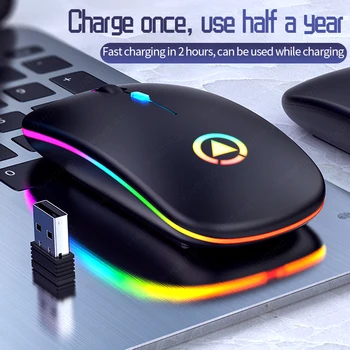 Bežični miš Punjiva miš ultra-tanki clamshell to tiha gaming miš sa šarene led pozadinskim osvjetljenjem za računala, laptopa, PC-a