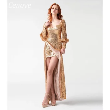 Cenove шифоновое večernja haljina s šljokice u obliku srca, Sirena, duge rukave, zlatni nove elegantne večernje haljine za žene 2023
