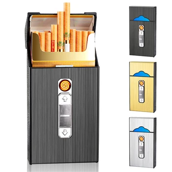 Cigaru slučaj s upaljač 20 kom. Prostrana tanka kutija za skladištenje cigareta, držač za duhan, USB-upaljač za punjenje, pribor za pušače