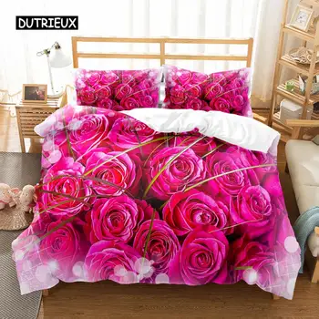Deka sa ružičastim ružom, komplet posteljine za dvoje na Valentinovo, majčin Dan, cvjetni tema, double poplun od poliestera Twin King