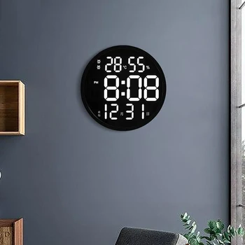 Digitalni elektronski led zidni sat, sjajni, veliki satovi, digitalni elektronski sat temperature i vlažnosti, moderan dizajn, 12 cm