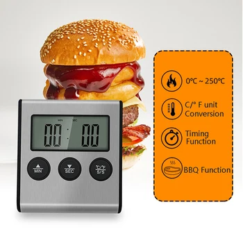 Digitalni kuhinjski termometar LCD zaslon duga sonda za roštilj, pećnica, kuhanje mesa, alarm, vremensko brojilo, mjerni alati