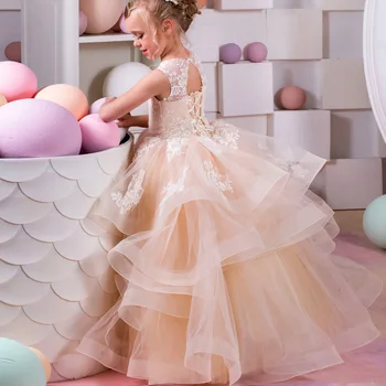 Dječja vjenčanica sa čipkom mreže za nastupe, haljina-pončo princeze za djevojčice na rođendan