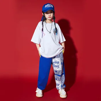 Dječje odjeće u stilu hip-hop, bijela majica, Svakodnevni ulični odjeća, sportske hlače za djevojčice i dječake odjeća za jazz plesa, odjeća za mlade