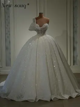 Dubai, Luksuzno loptu haljina na jedno rame, расшитое biserima, vjenčanice 2023, princeza, bujna sjajna пайетки, vjenčanice po mjeri