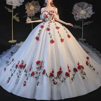 Elegantna vjenčanica sa čipkom aplikacija u obliku ruže, loptu haljina s otvorenim ramenima, vjenčanice Vestidos De Novia