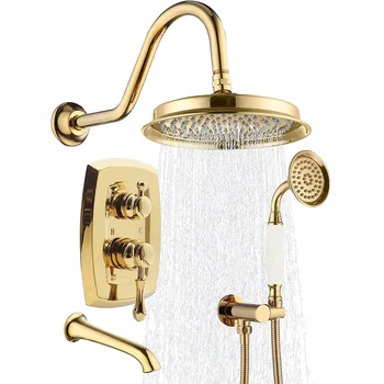 Europski stil, zlatni prikladniji mesinga skriveni zidna miješalica za tuš u kupaonici, slavina za kadu sa ručnim tušem, 9 