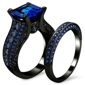 FDLK Crna zlatni gorski kristal Princeza brušenje crna ili plava CZ zaručnički prsten skup prstenova za mladence Veličine 5-12