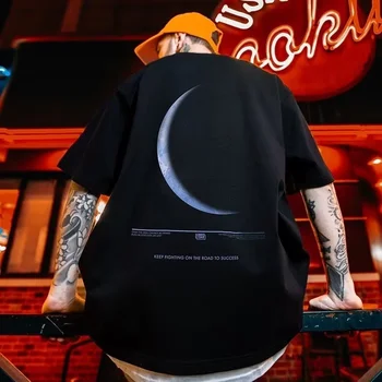 Half Moon Zabavne Majice Muške Prevelike Majice Kratkih Rukava i Grafički Ispis Ljetnim Pamučne Majice u Stilu Hip-Hop y2k Vanjska Odjeća