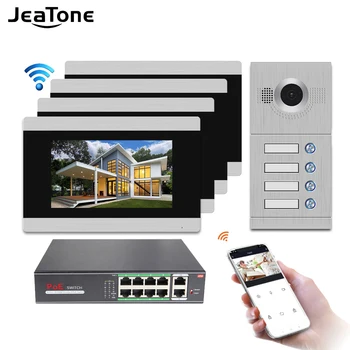 Jeatone 7-inčni Full Zaslon Osjetljiv na dodir i WIFI IP video interfon video interfon za 4 Odvojena Apartmana, Podrška za Daljinsko upravljanje Telefonom
