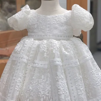 Jednostavne elegantne haljine s cvjetnim uzorkom za djevojčice, bijela haljina princeze s bujnim rukava i otvorenih leđa za rođendan u korejskom stilu 