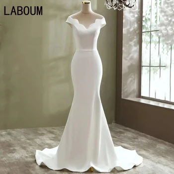 LaBoum Bijelo Атласное Jednostavnu vjenčanicu s V-izrez i Vlak je boje Sirena, Elegantan vestido de noiva brautkleider robe de mariée, 2023