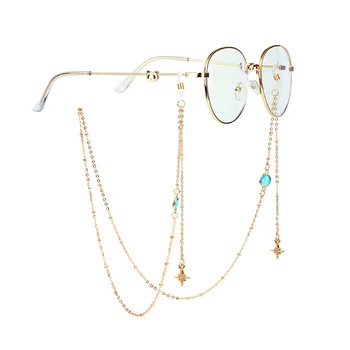 Lanac za naočale od boja stakla s ovjesom u obliku zvijezde, ukrašen metalnim perlama, svakodnevne ženske sunčane naočale, pribor, nakit, poklon maska, rotirajući uže