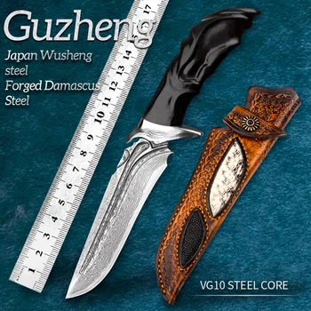Marširati lovački nož od damast postali GuZheng, kvalitetna zbirka, nož ručni rad s ručkom, uklesan je originalni Bony