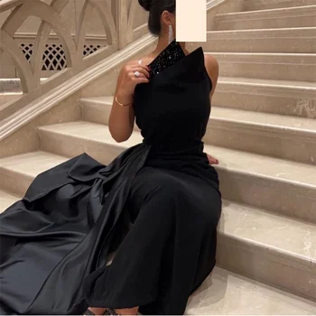 MINGLAN Modni crna večernja haljina Sirena bez naramenica sa šljokicama i kristalima, duga večernja haljina na podu haljina za prom s vlakom, novo