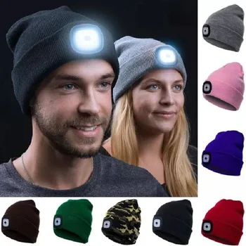 Model za punjenje preko USB, led mornarska kapa, led svjetla, вязаная kapa, jesensko-zimski noćni bježanje s pozadinskim osvjetljenjem, sjajna šešir