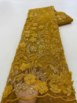 Moderan afrička cvjetne čipke tkanina od tila s vezom i 3D boje, šljokice, нигерийскими kamenčićima, расшитыми kuglice za šivanje vjenčanica i zabave