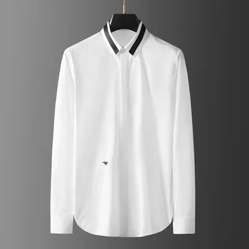 Moderna muška košulja u patchwork stilu cutaway vratovi, kvalitetna košulja s dugim rukavima, vezene pčele, tanke svakodnevne poslovne košulje 2023