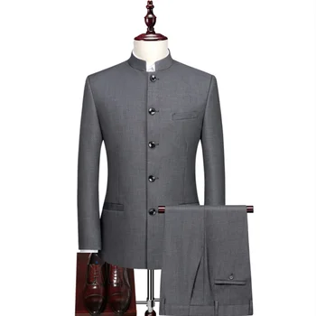 Muški kostim iz dva predmeta sa rol-bar u kineskom stilu, приталенный komplet /muški blazer Zhong Shan, jakna, kaput, hlače, 2 kom