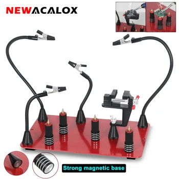 NEWACALOX Držač za lemljenje pcb treće ruke sa četiri fleksibilnim metalnim ramena na magnetnu osnovi, ruke pomoći, stanica za zavarivanje radionice