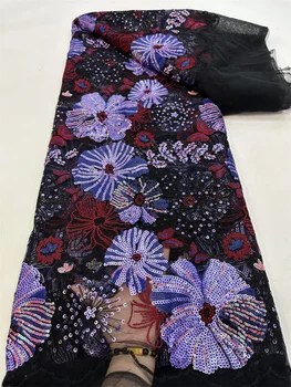 Nigerijski teške kuglice ručni rad, čipka cvjetne čipke tkanina, afrička luksuzna tkanina s iskre i bisera, Moderan donje haljina za šivanje nevjesta SQF0827