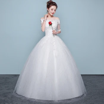 Nove vjenčanice s urezima лодочкой i kratkih rukava, klasični čipkan svadba haljina od tila, elegantan, jednostavan haljinu dužine do poda Mariage Femme