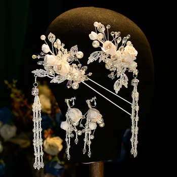 Novi kit vjenčanje pokrivala za glavu s cvjetnim perle, novi kineski kopče za kosu, naušnice-isječke, vjenčanje pribor