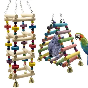 NOVI Papagaj Rotirajući Drveni Duge Ljestve Za Penjanje Igračke Sa Zvončićima Kavez Pribor Za Velike Male Ptice