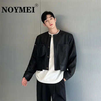 NOYMEI Moderna Muška jakna Od umjetne kože U Korejskom stilu S okruglog izreza i džepovima Motor Storm, Univerzalni Muški kaput WA2602