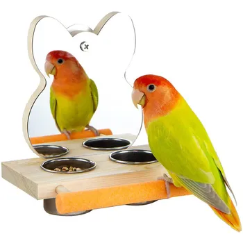 Ogledalo za papige s šalice-кормушками, zdjela za drvene ptice, interaktivna igračka za samostalno pripremanje, igračka slagalica, kavez, igračke za papige, pribor
