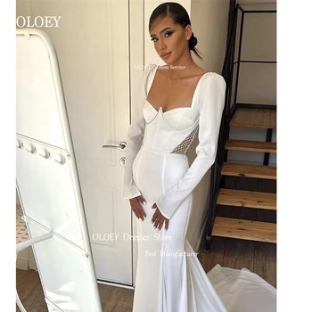 OLOEY Elegantan svadbeni haljine od satena sirena s dugim rukavima i vlak je u obliku srca, vjenčanica, vjenčanica u Dubaiju, vjenčanica