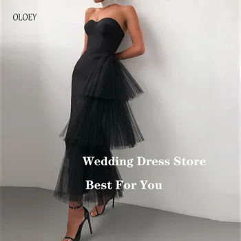 OLOEY, moderna crno-bijela večernja haljina Sirena haljinu za zurke, organza, tila, dužina svojim gležnjeva, večernje haljine za maturalnu večer