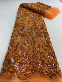Orange нигерийская nadvoji cvjetne čipke tkanina 2022 Francuski vjenčanje cvjetne čipke tkanina Luksuznog kvaliteta sa izvezenim beaded cvjetne čipke tkanina za vjenčanje