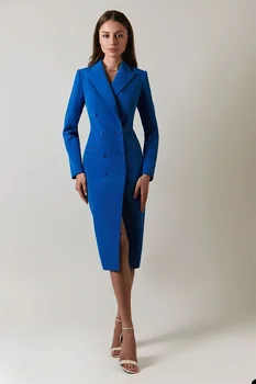 Plava poslovne ženski kostim, sportska jakna, haljina za prom, službeni uredski donje двубортное dizajn večernja haljina, duga jakna na red
