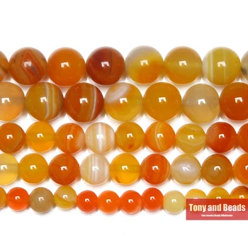 Prirodni kamen, narančaste trake, ahat, krug slobodnih zrna, 6, 8, 10, 12 mm, izbor veličine za izradu nakita