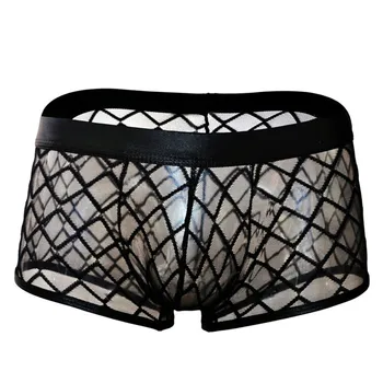 Prozirne muške bokserice, transparentno сетчатое donje rublje, muške kratke hlače-boksači u kavez s dijamant uzorkom, niski struk, M-XL