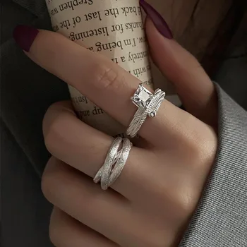 Srebra 925 nepravilnog oblika Cirkon Križ Otvoreni prsten za žene Ženski jednostavan retro stil ručni rad Fin nakit Nakit na rođendan