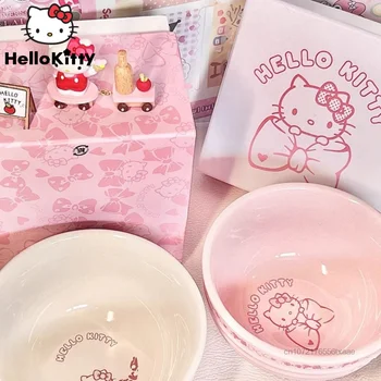 Stakleno keramička zdjela Sanrio Hello Kitty u japanskom stilu, genetika zdjela za juhu, салатница za desert, estetski zdjele iz crtića Kawai, pogodna za mikrovalnu