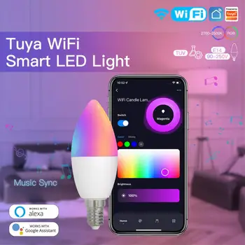 Tuya Wifi Pametna Led Žarulja E14 RGB + CW 5 W S Podesivim ona Lampa Smart Life PROGRAM Daljinsko Upravljanje, Rad s Alexa Google Home Alice