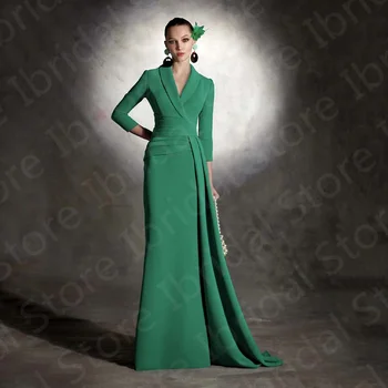 U prodaji posljednja jednostavnu zelenu haljinu 2023 godine za majke nevjesta haljine za majke-sirena, V-oblika dekoltea, rukavi 3/4, haljine za svadbene zurke