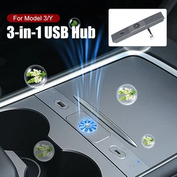 USB Hub s Brzim Punjačem kapacitet od 27 W, Plavi Konus 3 U 1, Središnja Konzola, USB priključne Stanice s Led pozadinskim Osvjetljenjem Za Tesla Model 3, Model Y