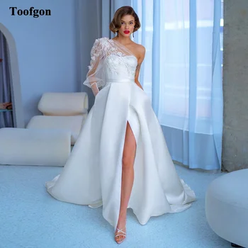 Vjenčanje djeveruša haljina s dugim rukavima Toofgon na jedno rame, трапециевидные čipke, satena seksi večernje haljine s visokim prorezom, ženske vjenčanica