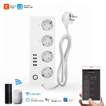 WIFI Tuya Smart Power Strip, 4 Utičnice sa 4 USB priključka za punjenje, Zaštita od preopterećenja u zadano Vrijeme, Glas Daljinsko upravljanje od Alexa Google Home