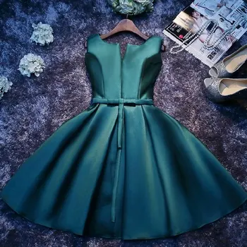 Zelene elegantne kratke satin koktel haljine trapeznog oblika, večernje haljine dužine do koljena, haljina za prom za djevojčice, haljinu za loptom diplomski, jeftino